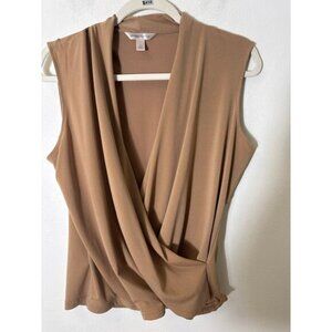 Banana Republic Tan Sleeveless Drape Neck Top Sz L